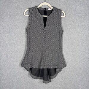 Derek Lam Houndstooth Peplum Top Size 8 Black White Tailored Tunic Career